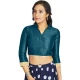 Teal Blue Art Silk Lace Border Work Party Wear Readymade Blouse - 12033204709