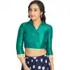 Rama Blue Art Silk Lace Border Work Party Wear Readymade Plus Size Blouse - 12033204710