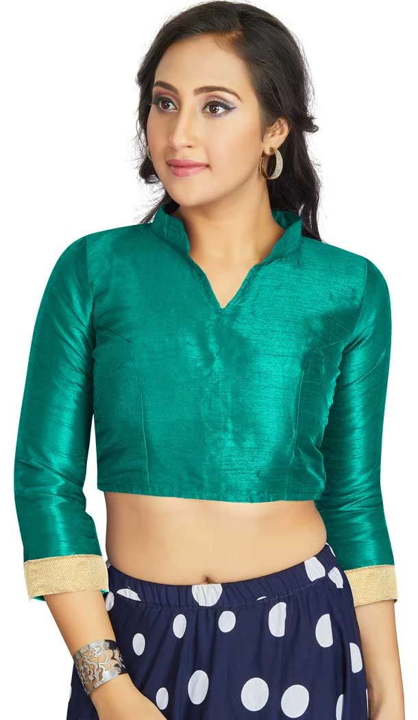 Rama Blue Art Silk Lace Border Work Party Wear Readymade Blouse - 12033204710