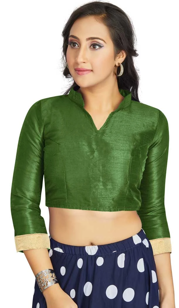 Olive Green Art Silk Lace Border Work Party Wear Readymade Blouse - 12033204711