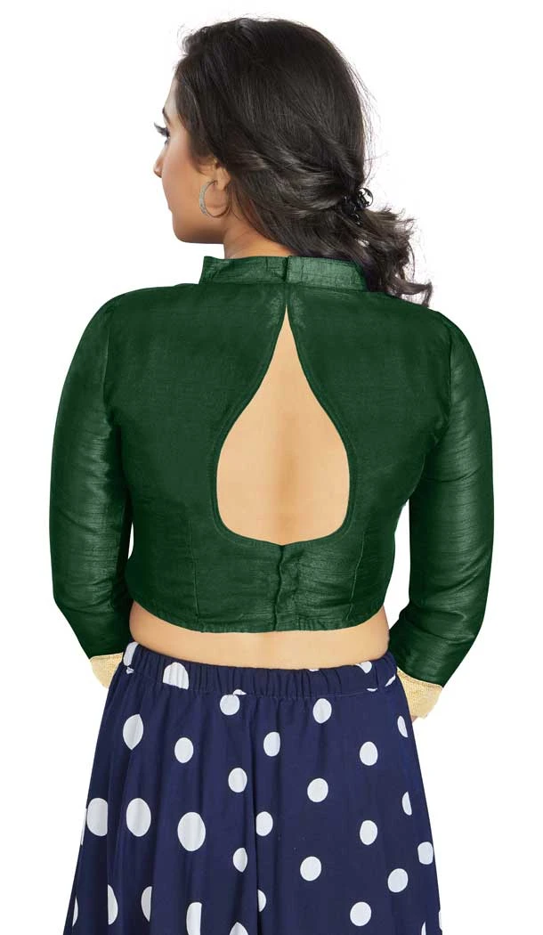Bottle Green Art Silk Lace Border Work Party Wear Readymade Blouse - 12033204712