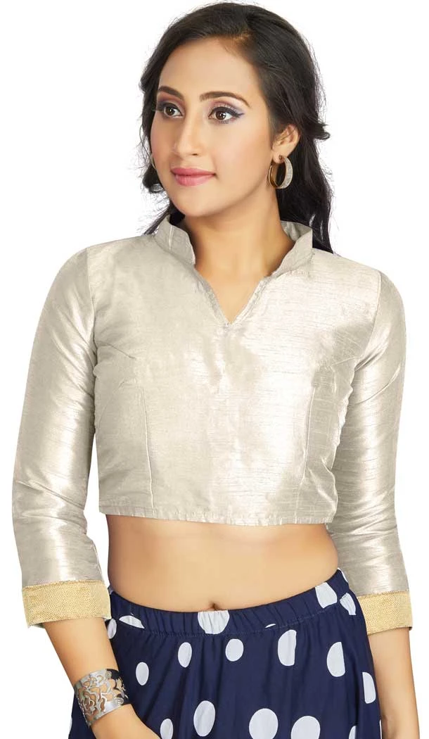 White Art Silk Lace Border Work Party Wear Readymade Blouse - 12033204714