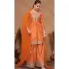 Chinon Digital Print Work Designer Plus Size Palazzo Salwar Kameez In Orange - 12036204727