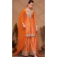 Chinon Digital Print Work Designer Palazzo Salwar Kameez In Orange - 12036204727