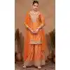 Chinon Digital Print Work Designer Plus Size Palazzo Salwar Kameez In Orange - 12036204727