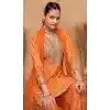 Chinon Digital Print Work Designer Plus Size Palazzo Salwar Kameez In Orange - 12036204727