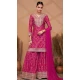 Chinon Digital Print Work Designer Palazzo Salwar Kameez In Rani Pink - 12036204728
