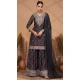 Chinon Digital Print Work Designer Palazzo Salwar Kameez In Black - 12036204729
