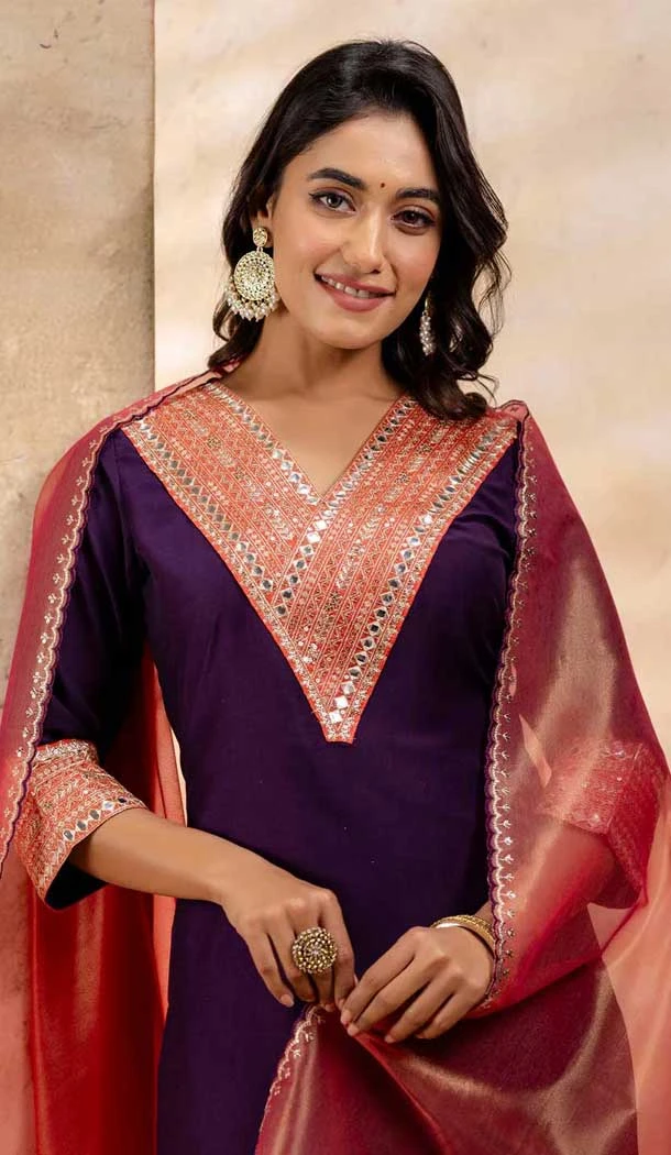 Viscose Rayon Sequins Work Designer Salwar Suit In Purple - 12069204987