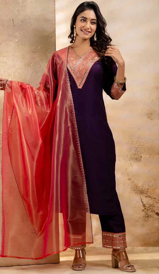 Viscose Rayon Sequins Work Designer Salwar Suit In Purple - 12069204987