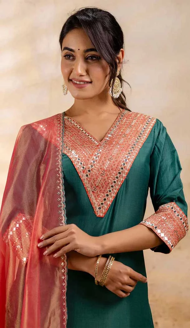 Viscose Rayon Sequins Work Designer Salwar Suit In Rama Green - 12069204988