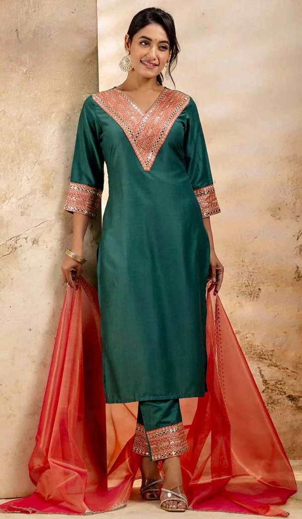 Viscose Rayon Sequins Work Designer Salwar Suit In Rama Green - 12069204988