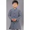 Navy Blue Cotton Silk Embroidered Kids Boys Kurta Pajama - 12058204843