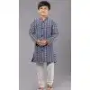 Navy Blue Cotton Silk Embroidered Kids Boys Kurta Pajama - 12058204843