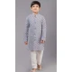 Grey Cotton Silk Embroidered Kids Boys Kurta Pajama - 12058204844