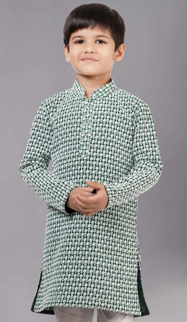 Rama Green Georgette Embroidered Kids Boys Kurta Pajama - 12058204846