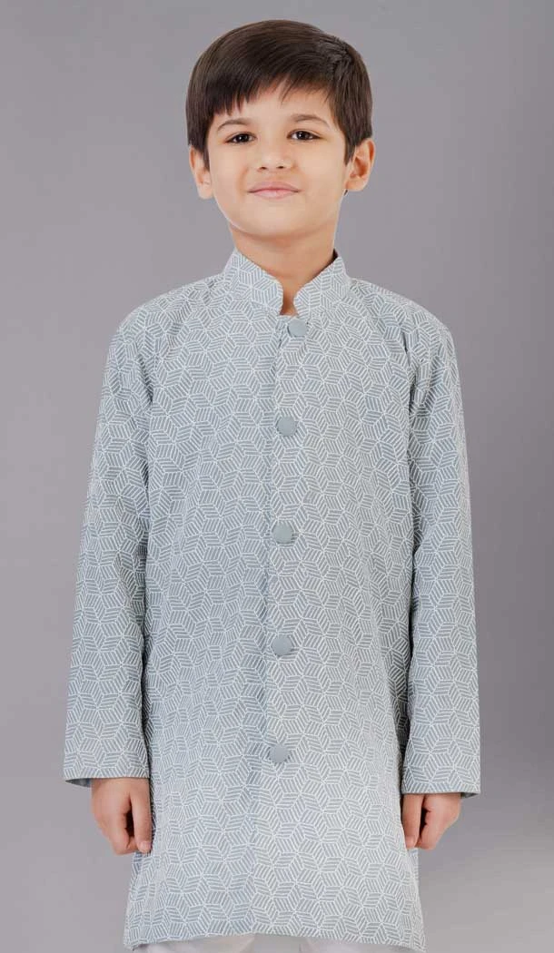 Mint Green Fancy Silk Embroidered Kids Boys Kurta Pajama - 12058204853