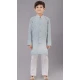 Mint Green Fancy Silk Embroidered Kids Boys Kurta Pajama - 12058204853