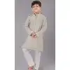 Cotton Silk Embroidered Kids Boys Kurta Pajama In Grey - 12058204854