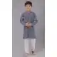 Navy Blue Cotton Silk Embroidered Kids Boys Kurta Pajama - 12058204866