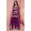 Purple Georgette Embroidery Work Designer Wear Plus Size Sharara Suit - 158378772