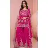 Pink Georgette Embroidery Work Designer Wear Plus Size Sharara Suit - 158378773