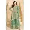 Georgette Embroidered Designer Plus Size Palazzo Suit In Pista Green Color - 158458820
