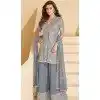 Georgette Embroidered Designer Plus Size Palazzo Suit In Grey - 158458821