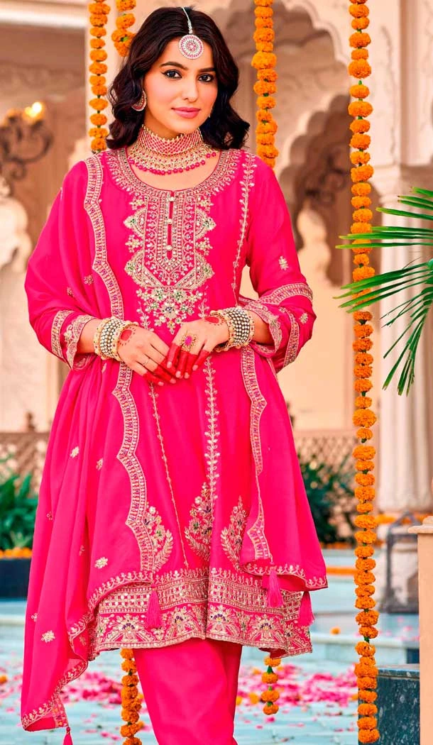 Pink Chinon Embroidery Work Party Wear Salwar Kameez - 158788989