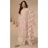 Chinon Heavy Embroidery Work Pakistani Style Plus Size Palazzo Salwar Kameez In Peach - 158798991
