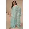 Chinon Heavy Embroidery Work Pakistani Style Plus Size Palazzo Salwar Kameez In Sky Blue - 158798993