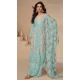 Chinon Heavy Embroidery Work Pakistani Style Palazzo Salwar Kameez In Sky Blue - 158798993