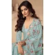 Chinon Heavy Embroidery Work Pakistani Style Palazzo Salwar Kameez In Sky Blue - 158798993