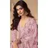 Chinon Heavy Embroidery Work Pakistani Style Plus Size Palazzo Salwar Kameez In Pink - 158798994