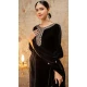 Velvet Embroidered Party Wear Salwar Suit In Black - 11607202127