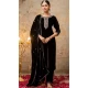 Velvet Embroidered Party Wear Salwar Suit In Black - 11607202127
