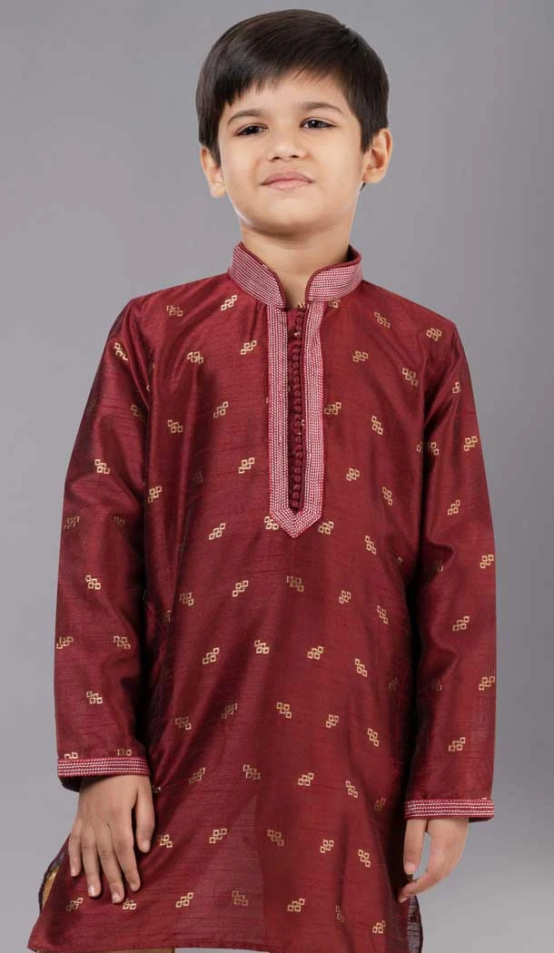 Maroon Dhupion Silk Weaving Work Boys Kurta Pajama - 12059204875