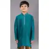 Green Polyester Cotton Weaving Work Boys Kurta Pajama - 12059204876