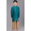 Green Polyester Cotton Weaving Work Boys Kurta Pajama - 12059204876