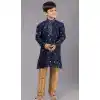 Royal Blue Dhupion Silk Weaving Work Boys Kurta Pajama - 12059204878