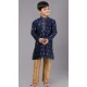 Royal Blue Dhupion Silk Weaving Work Boys Kurta Pajama - 12059204878