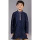 Navy Blue Polyester Cotton Weaving Work Boys Kurta Pajama - 12059204880