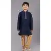 Navy Blue Polyester Cotton Weaving Work Boys Kurta Pajama - 12059204880