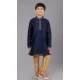 Navy Blue Polyester Cotton Weaving Work Boys Kurta Pajama - 12059204880