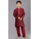 Maroon Polyester Cotton Weaving Work Boys Kurta Pajama - 12059204885