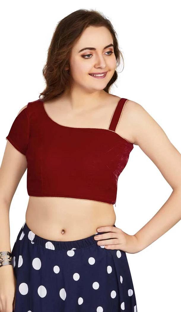 Maroon Art Silk Plain Readymade Party Wear Designer Blouse - 12072205002