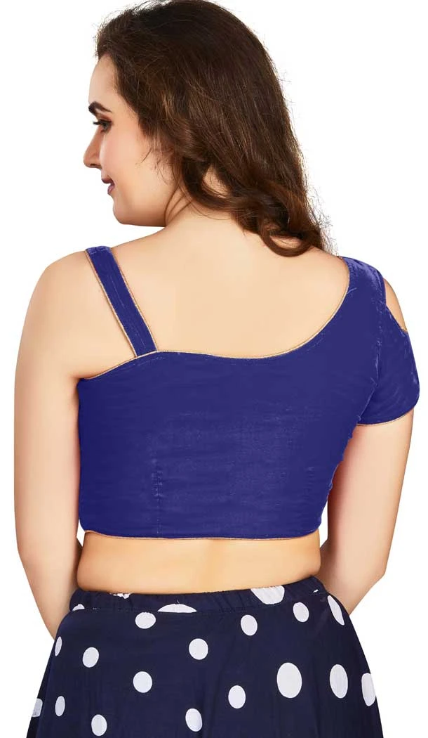 Blue Art Silk Plain Readymade Party Wear Designer Blouse - 12072205004