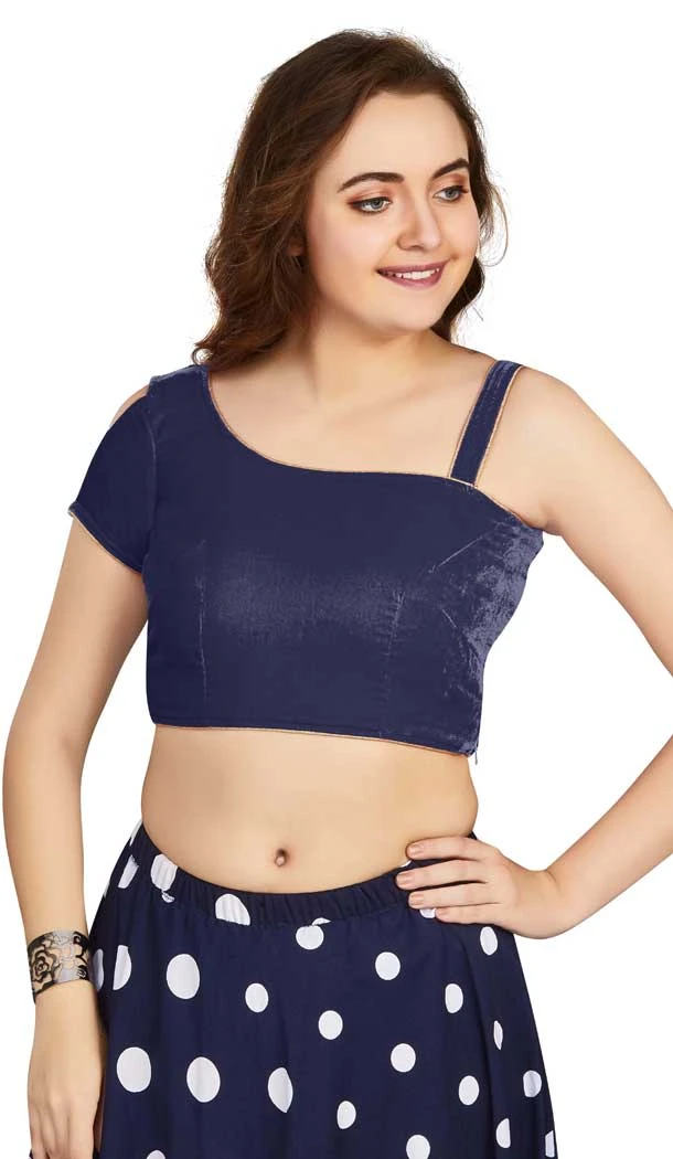 Navy Blue Art Silk Plain Readymade Party Wear Designer Blouse - 12072205005