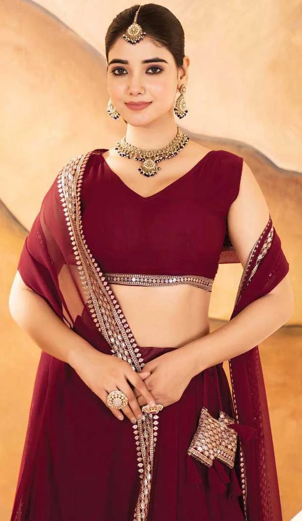 Faux Blooming Sequence Work Party Wear Lehenga Choli In Maroon - 12074205008