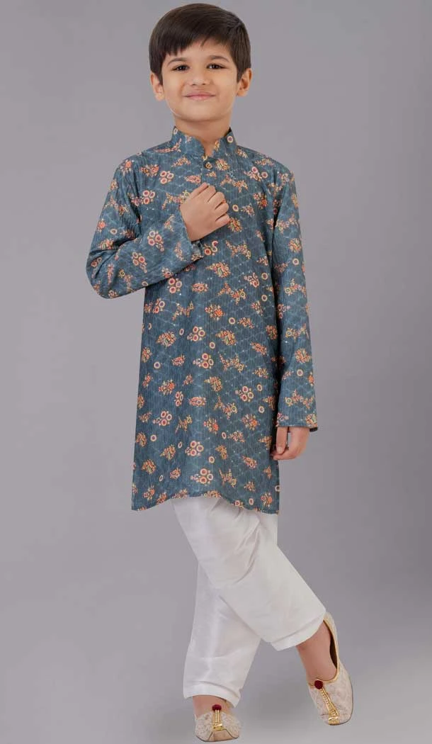 Multi Color Sequins Work Polyester Kids Wear Boys Kurta Pajama - 12060204888